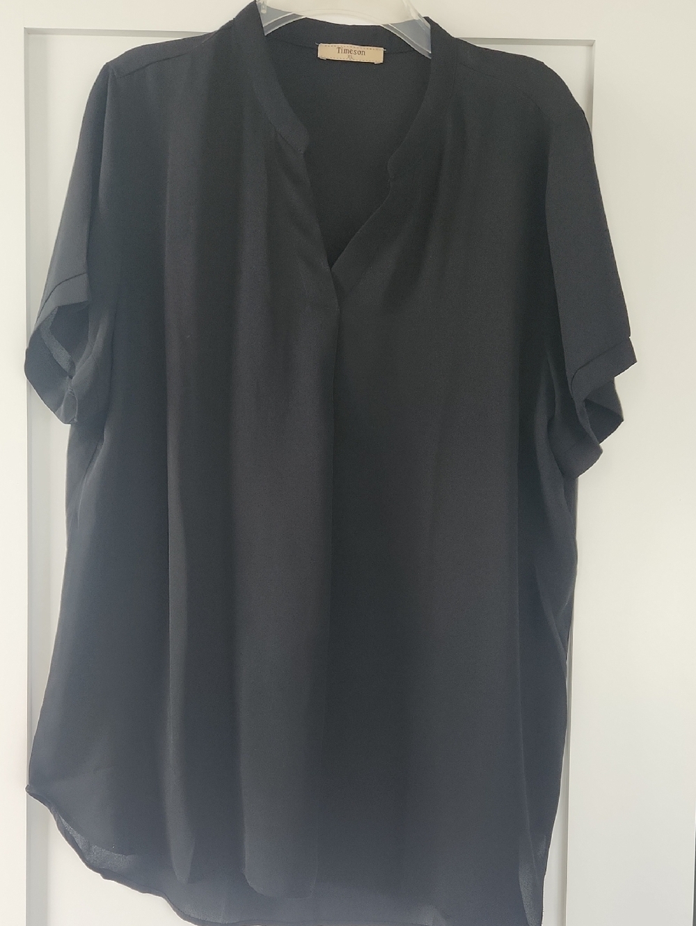 Womens Black Short Sleeve V-Neck Blouse Size Xl